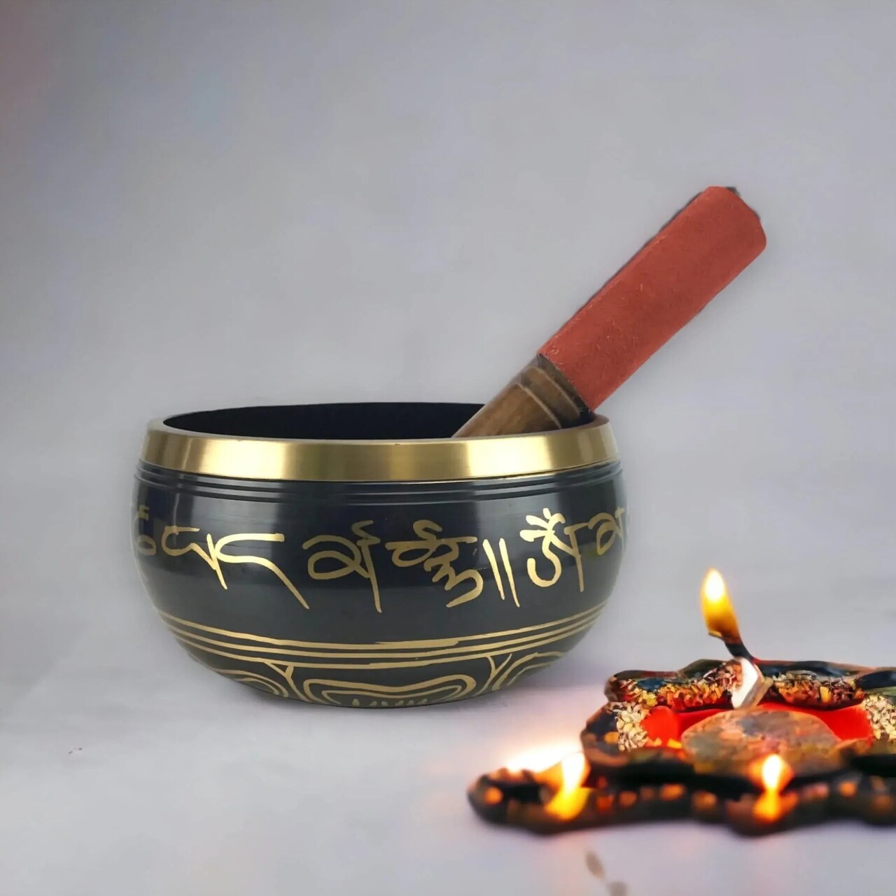 Indian Tibetan Decorative Round Shape Meditation Singing Bowl Set Yoga Therapy Sound Stress Healing Reiki Tibetan Bowl Positive Energy Housewarming Gift